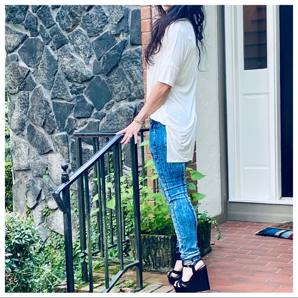 Asymmetrical off white tunic piko knit tunic top - Picture 5 of 8